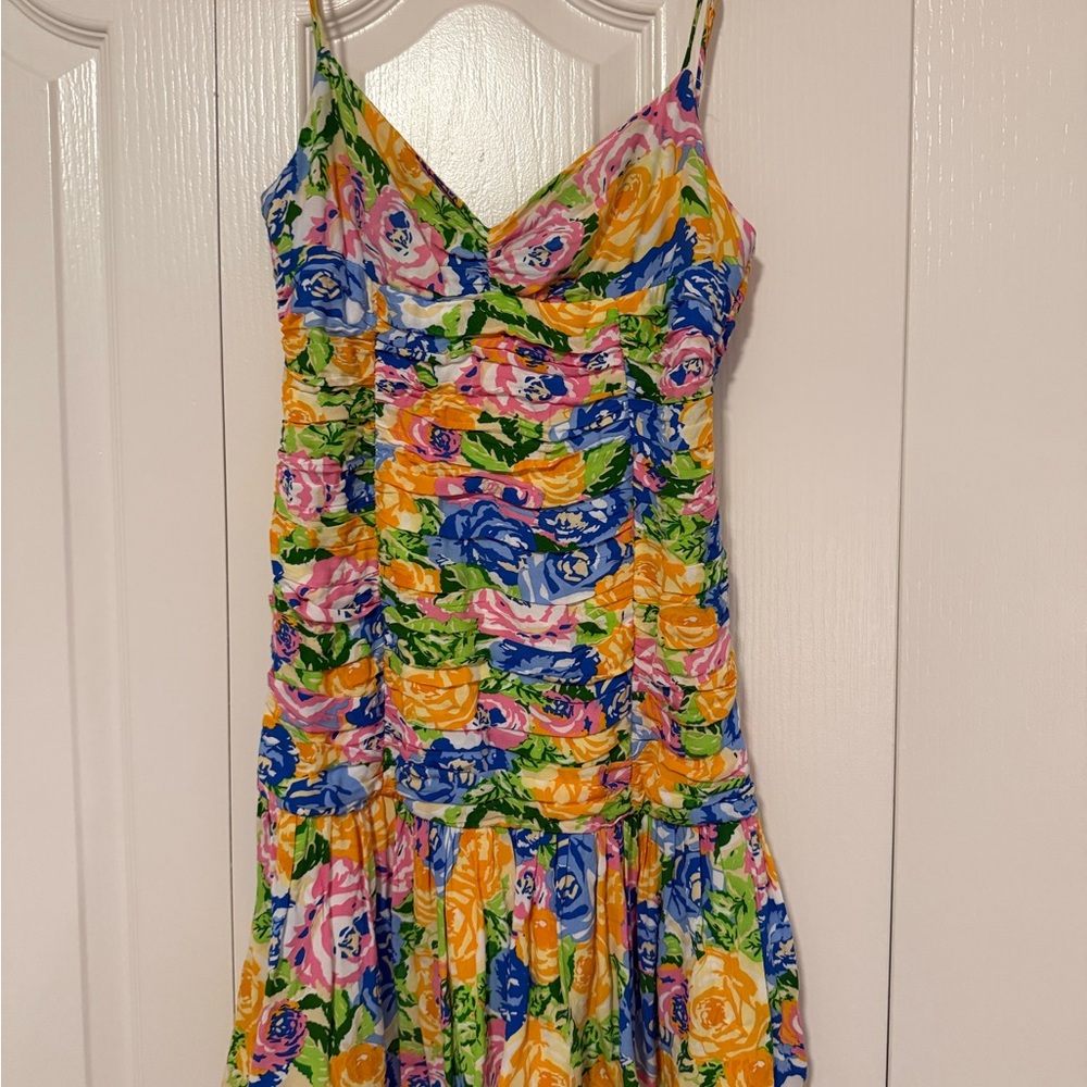 Zara Vibrant Floral Midi Dress - Blue, Pink, Yellow